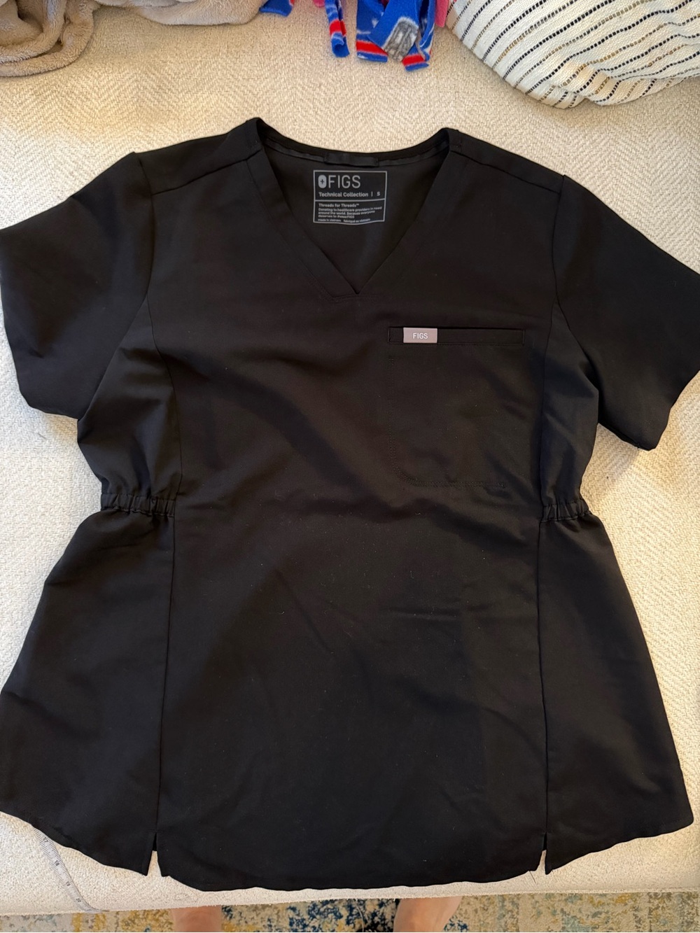 FIGS Octavia Black Maternity Scrub Top V-Neck
